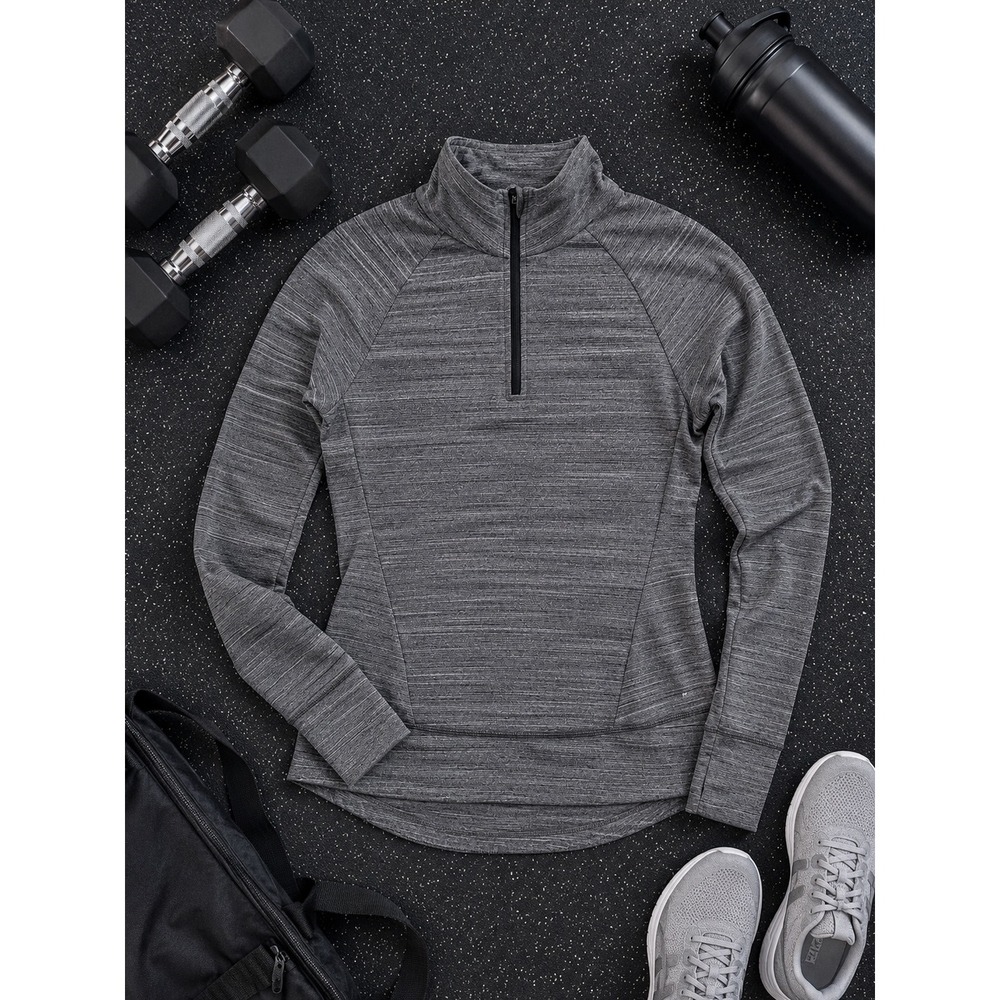 Reebok Womens Quarter Zip Pullover Space Dye Gray‎ Athletic Top Thumbholes S
